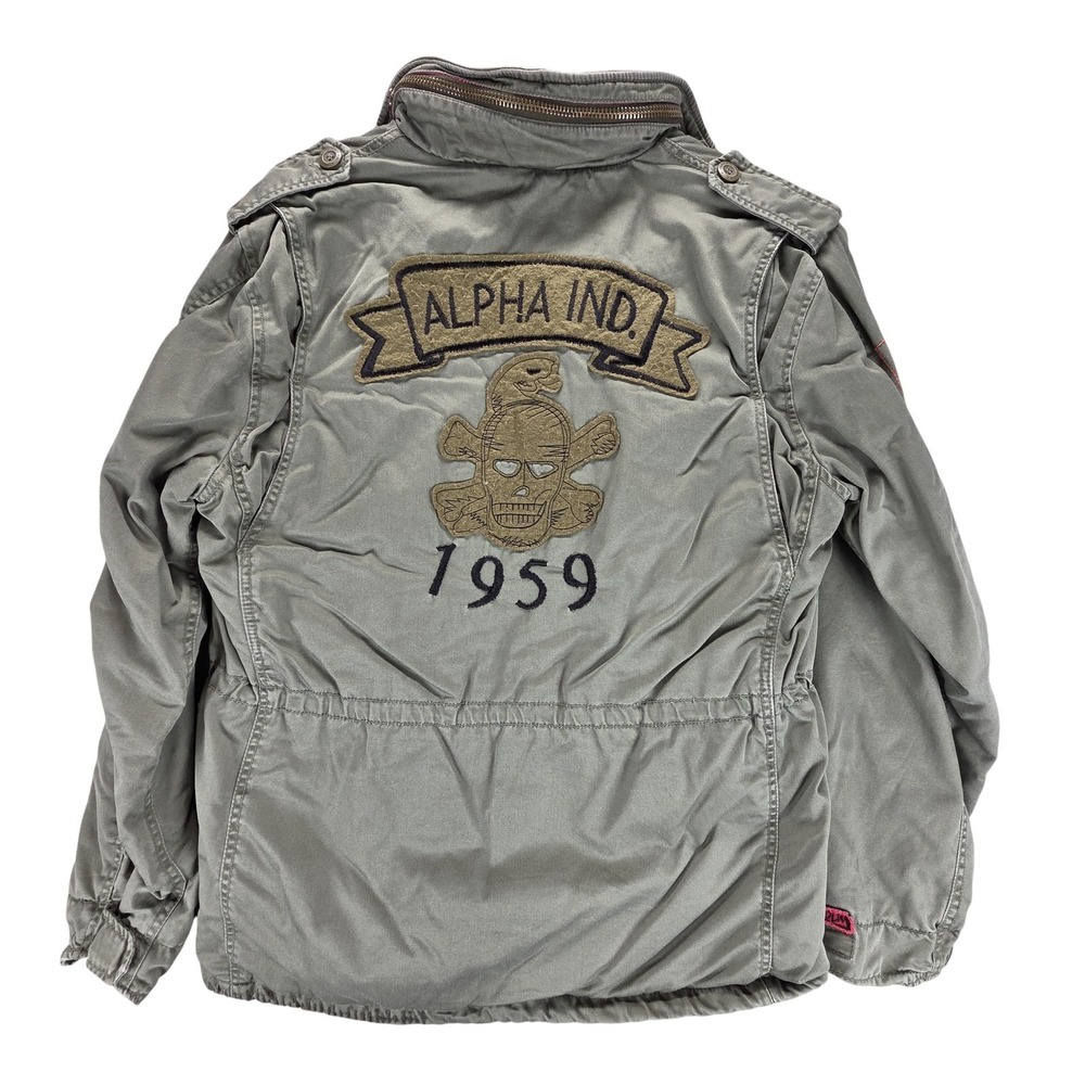 Alpha Industries Jacket Mens Large Green M-65 Heritage Field Military Patchwork